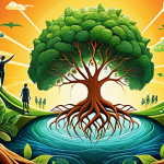 **Prompt:** A vibrant, conceptual illustration. A stylized tree or plant with strong, intricate roots growing around a modern brand logo, symbolizing sustainable growth and deep connection to the planet. The tree is lush and green, extending towards a bright, hopeful future. Surrounding elements include diverse, forward-looking people and subtle environmental motifs like clean energy or flowing water, suggesting harmony between business, humanity, and nature. The overall feeling is one of innovation, responsibility, and vital integration. Warm, inviting color palette. High detail, digital art.