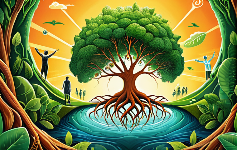 **Prompt:** A vibrant, conceptual illustration. A stylized tree or plant with strong, intricate roots growing around a modern brand logo, symbolizing sustainable growth and deep connection to the planet. The tree is lush and green, extending towards a bright, hopeful future. Surrounding elements include diverse, forward-looking people and subtle environmental motifs like clean energy or flowing water, suggesting harmony between business, humanity, and nature. The overall feeling is one of innovation, responsibility, and vital integration. Warm, inviting color palette. High detail, digital art.