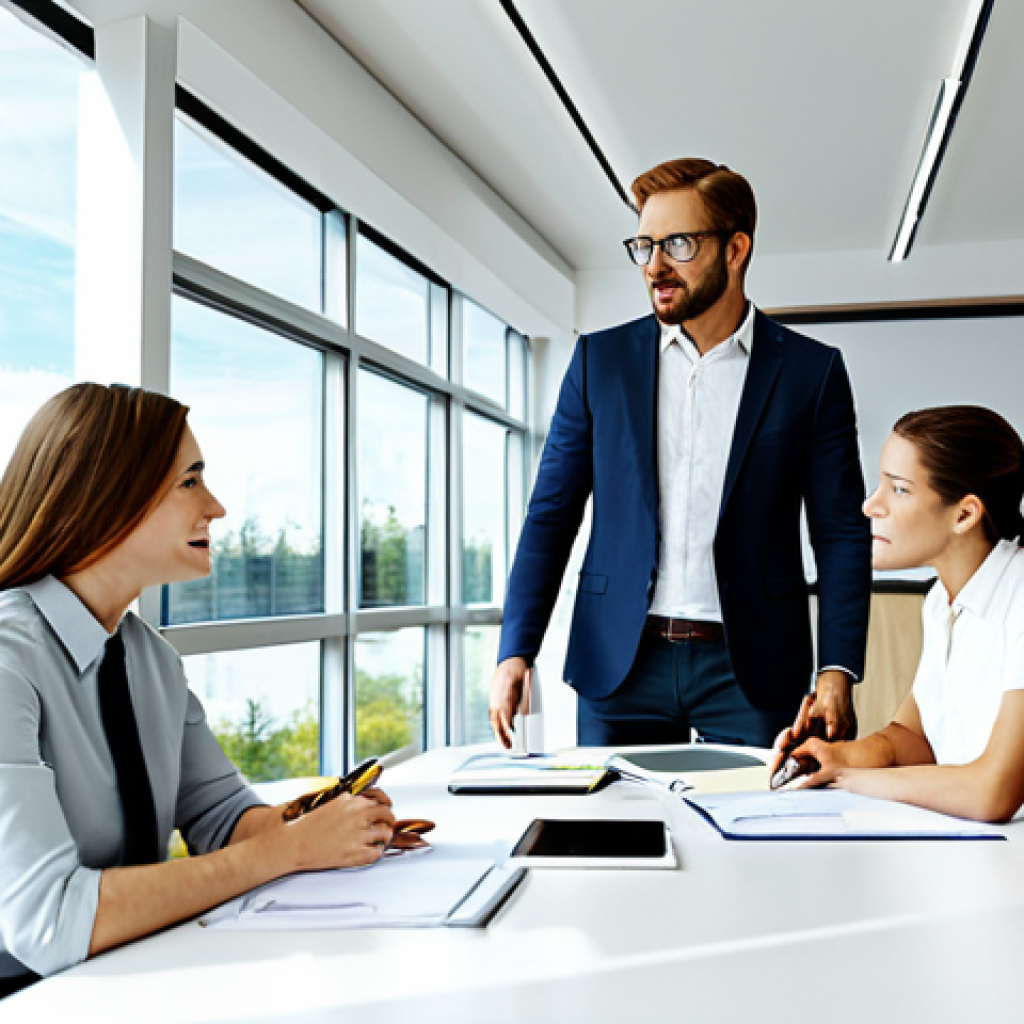 친환경 마케팅 분야의 교육 기회 - **Prompt:** A professional marketing team brainstorming in a modern, eco-friendly office space, disc...
