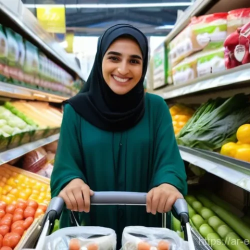 Home 23 친환경 마케팅 업계 현황 - **Prompt:** A vibrant, sunlit indoor marketplace in a contemporary Middle Eastern city, showcasing a...