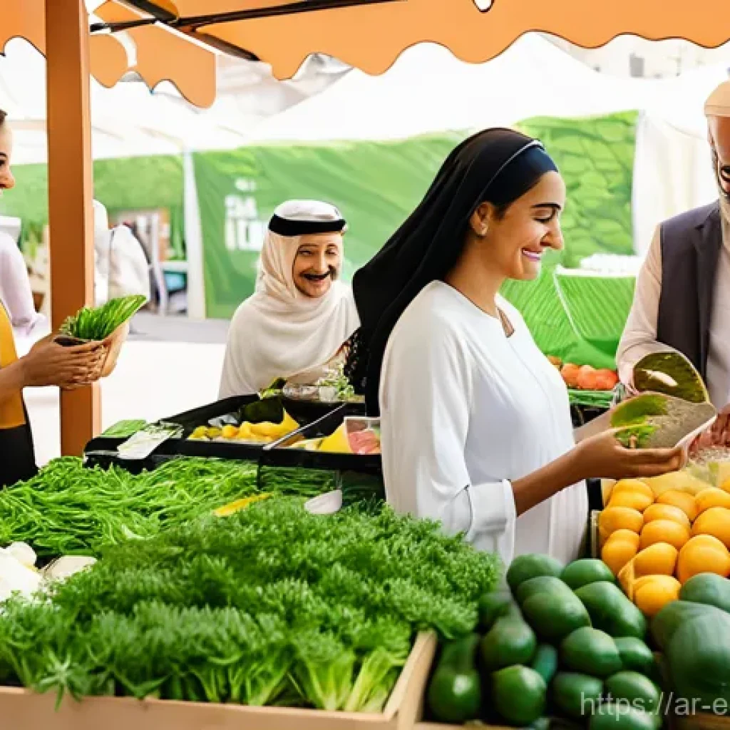 친환경 마케터 자격 취득 절차 - **Prompt:** A diverse group of modern Arab consumers, including a family with a toddler in a clean d...