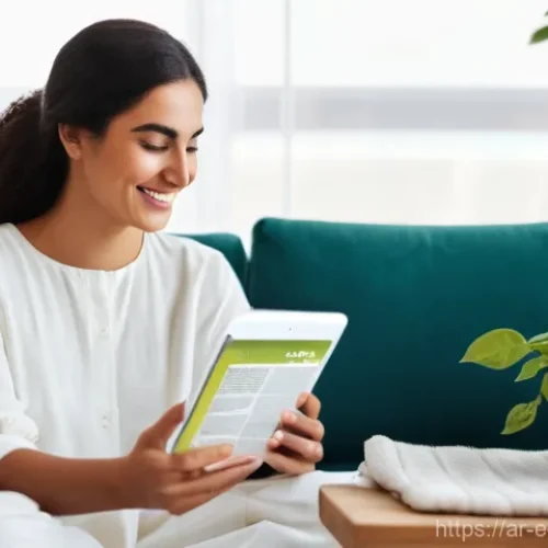 Home 21 친환경 마케터 이직 후 경험담 - **Prompt 1: "Green Choices in the Arab Home"**
A bright, clean, and inviting living room in a mo...