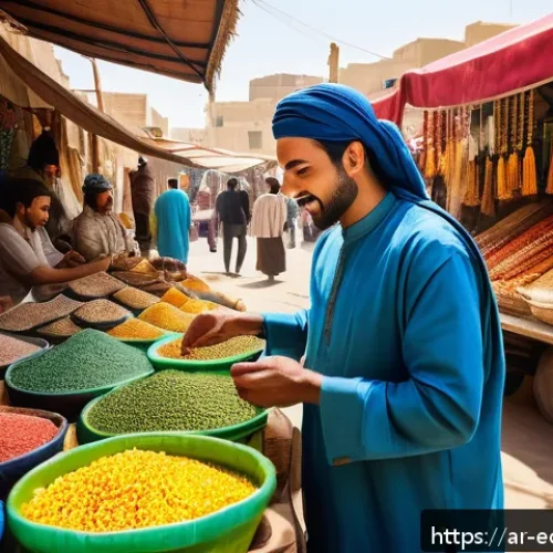 Home 32 친환경 마케팅 분야 최신 이론 - A vibrant Middle Eastern market scene featuring eco-friendly products with biodegradable packaging p...