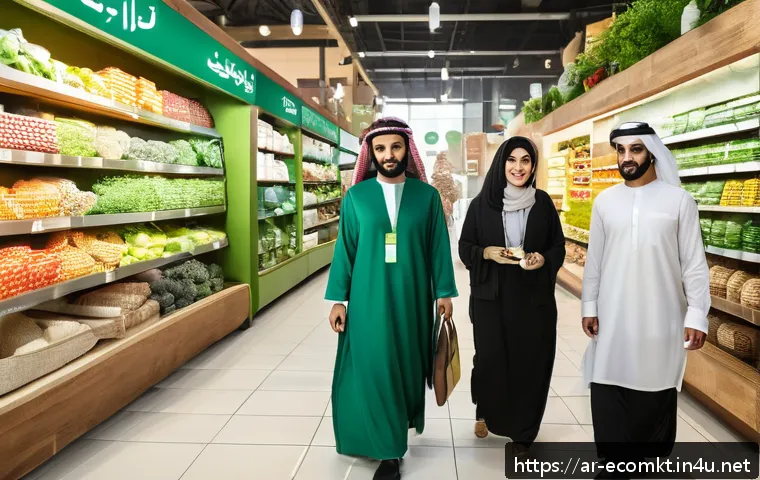 친환경 마케팅 실무 성과 측정 - A vibrant Middle Eastern urban market scene focused on eco-friendly consumer behavior: diverse Arab ...
