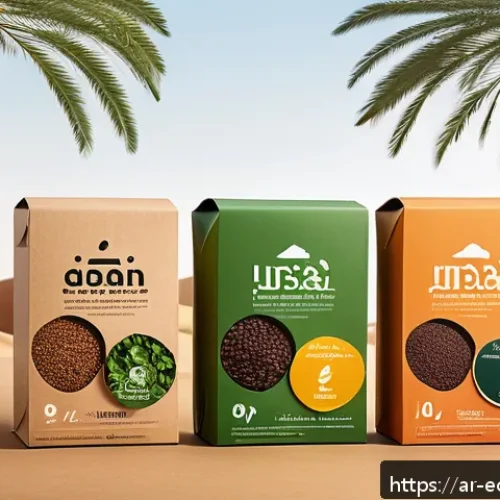 Home 30 친환경 마케팅 이론 정리 - A modern Middle Eastern eco-friendly packaging design scene showing sustainable materials like recyc...